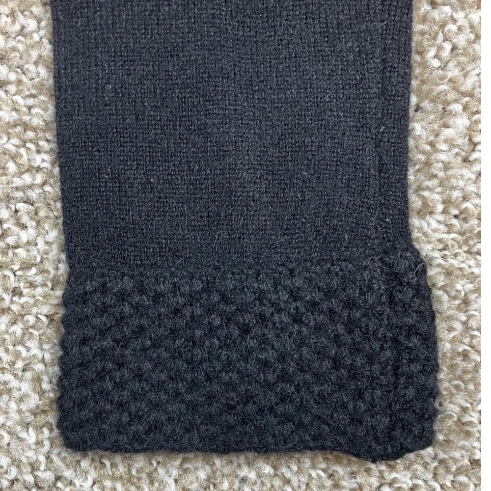 Tory Burch Black 100% Cashmere Split Neck Tunic Sweater Waffle Knit Trim S